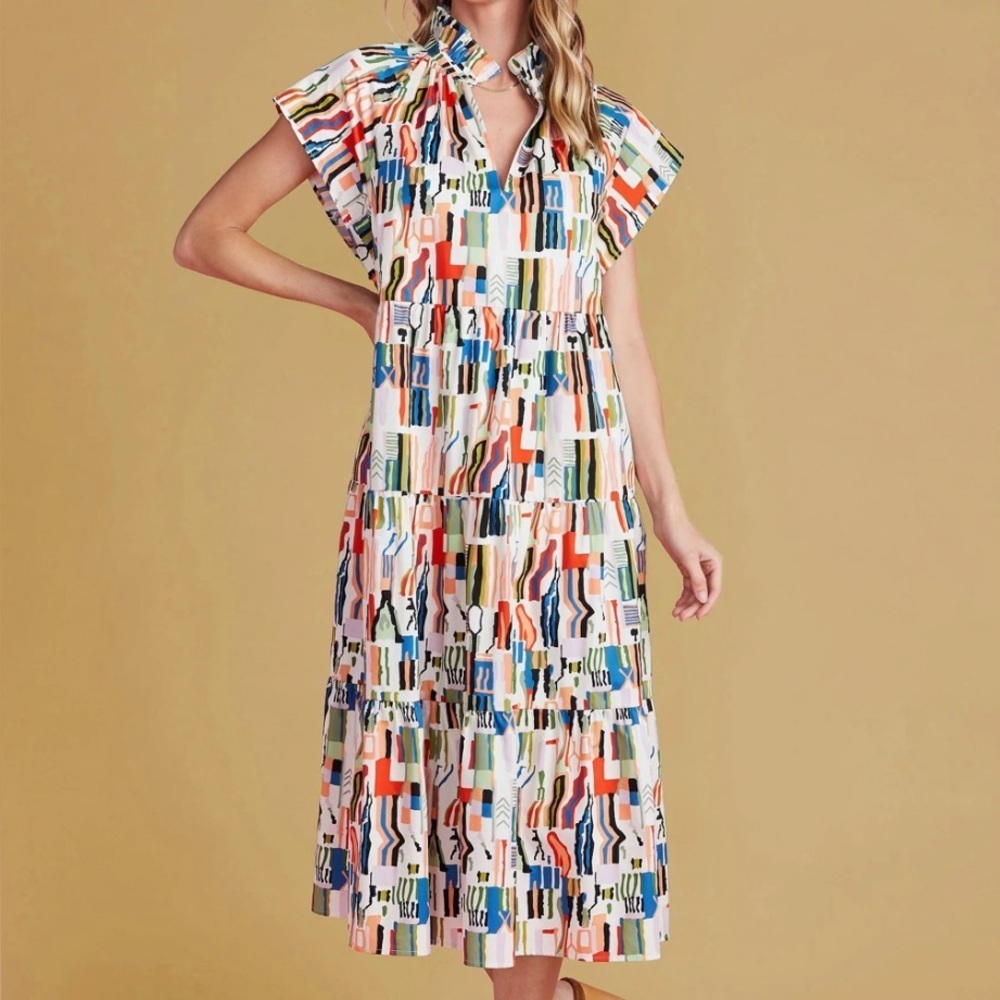 Crosby Watts V neck midi printed Dress M